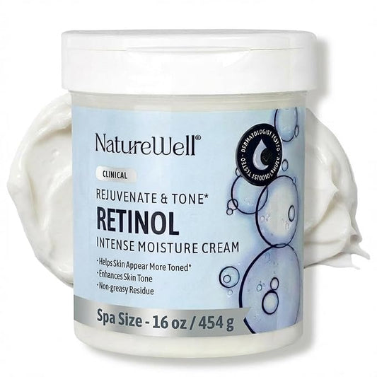 NATURE WELL Clinical Retinol Intense Moisture Cream for Face & Body - Anti-Aging Firming Cream for Wrinkles, Fine Lines & Crepey Skin – Hydrating & Nourishing Body Lotion & Facial Moisturizer - 16 Oz