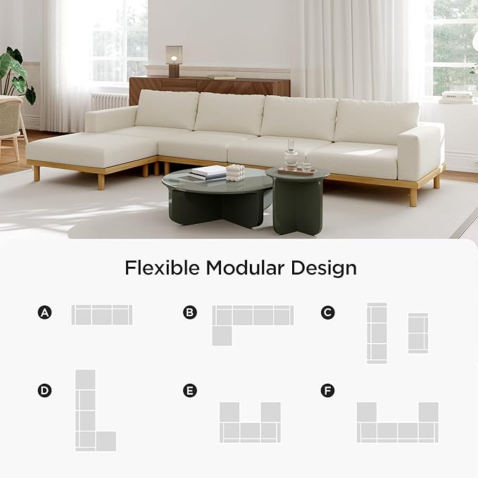 Acanva Minimalist Modular Sectional Sofa for Living Room, Wide & Deep Seat Convertible Furniture Set with Metal Frame and Movable Covers, Corner Chair, Off White