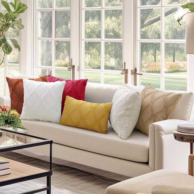 decorUhome Throw Pillow Covers 18x18 Inch Set of 2, Soft Plush Faux Fur Wool Cream White Couch Pillow Covers, Decorative Neutral Pillow Cases for Bed Sofa Living Room Home Decor