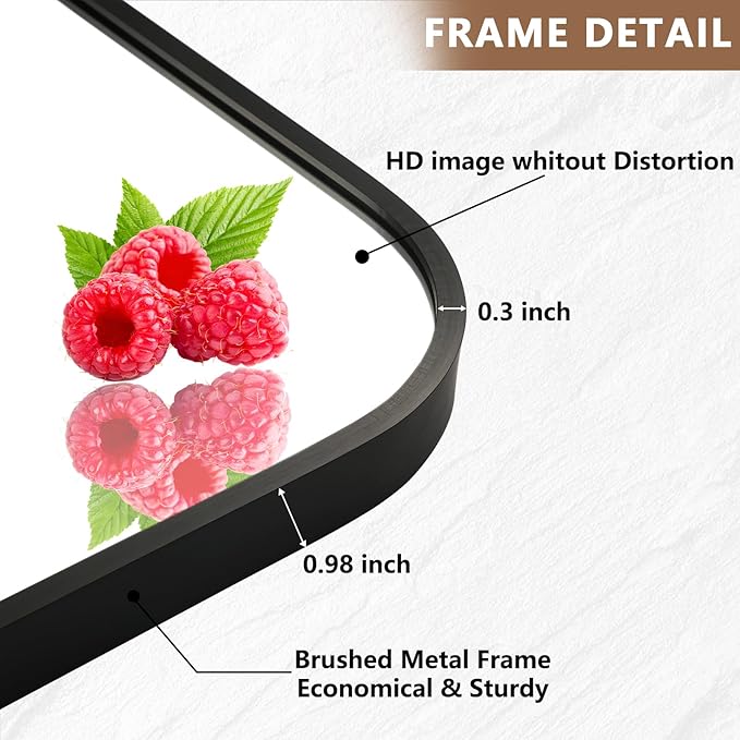 Matte Black Mirror, 24"x32" Rectangle Bathroom Mirror, Metal Frame Rectangle Corner Vanity Mirror, Wall Mounted Mirror for Modern, Living Room, Bedroom, Horizontal Or Vertical
