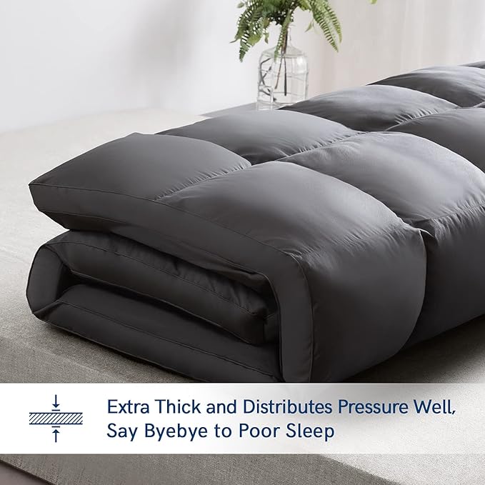 ELEMUSE Full Grey Mattress Topper for Back Pain, Extra Thick Mattress Pad Cover, Plush Soft Pillowtop with Elastic Deep Pocket, Overfilled Down Alternative Filling