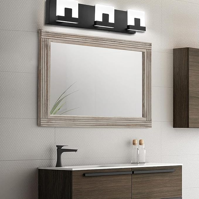 YOSHOOT Hand-Made Wooden Spliced Wall Mirror for Bathroom, Rustic Farmhouse Vanity Mirror, Décor Wall Art, Solid Wood Frame, Vertical or Horizontal Hanging, 60" x 30", Grey