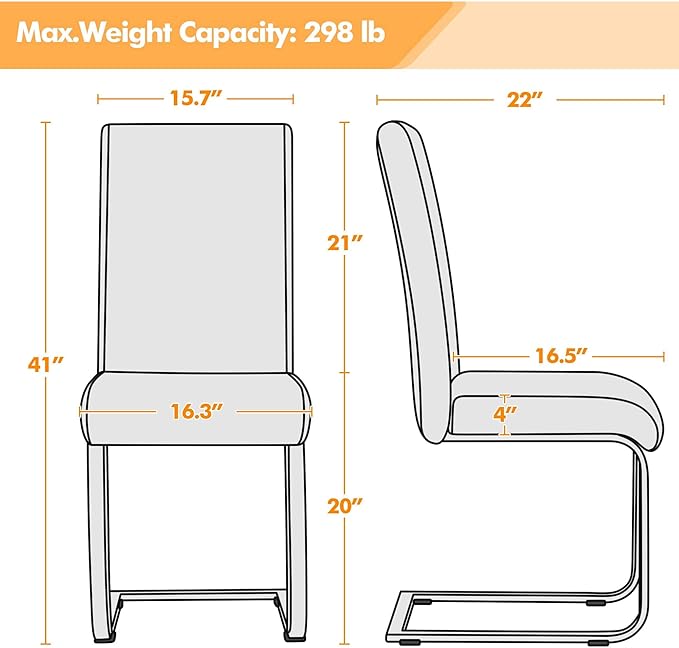 Yaheetech Dining Chairs Set of 2 Modern Faux Leather Upholstered Dining Room Chairs with High Back and Metal Chrome Legs for Kitchen/Living Room/Restaurant, Light Brown
