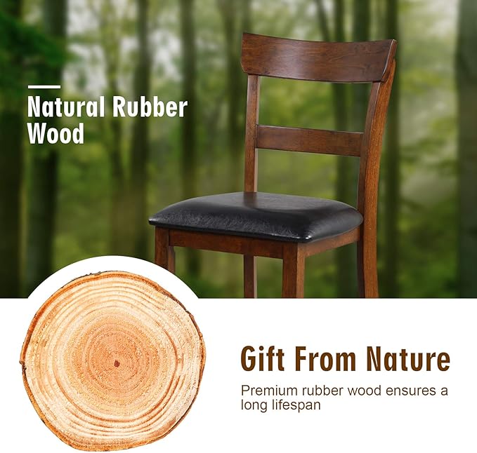COSTWAY Barstools Set of 4, 25.5-Inch Counter Height Chair with Backrest, Foam-Padded Cushion, Rubber Wood Legs, Wooden Vintage Dining Chair for Bistro, Living Room, Kitchen, Brown and Black