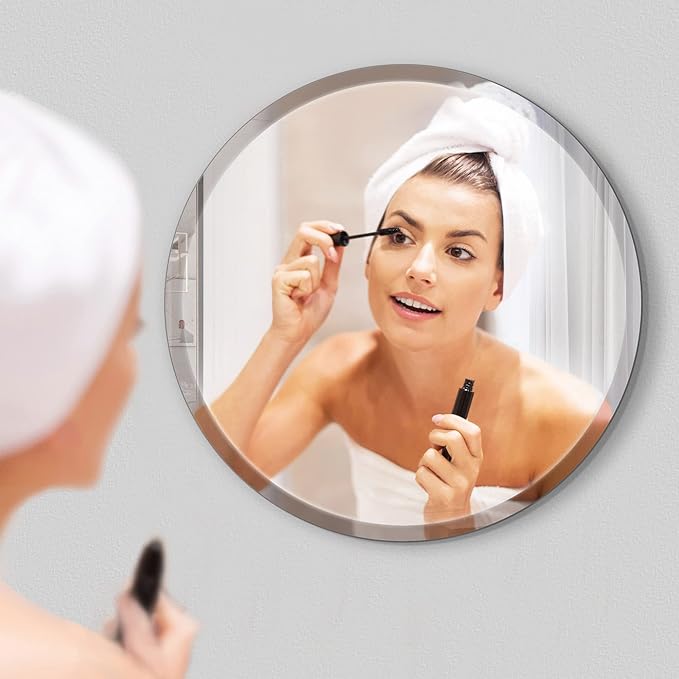 24" Frameless Beveled Round Mirror with 1" Edge for Bathroom, Entryways, Vanity Wall Decor
