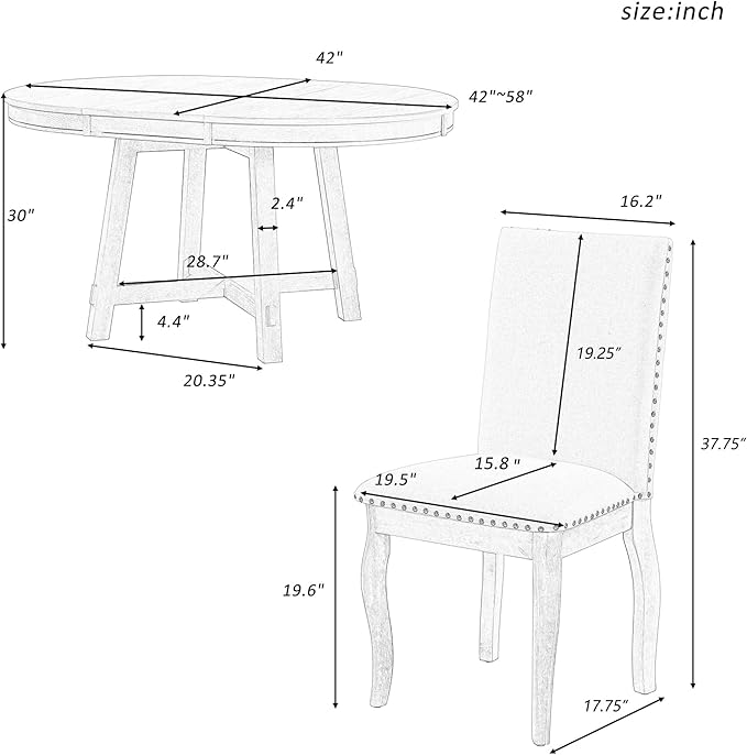 Ball & Cast 5 Piece Dining Table Set with 4 Upholstered Curved Legs Chairs,Living Room Furniture W/ 43" Round Extendable Desk,for Restaurant,Home Bistro,Espresso