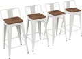 Yongchuang 26 inch Bar Stools Set of 4 Kitchen Counter Height Chairs with Wood Seat Industrial Low Back Metal Barstools Cream White