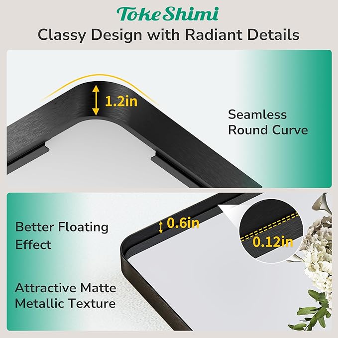TokeShimi Black Bathroom Mirror 22x30,HD Tempered Glass,Matte Black Bathroom Vanity Mirror for Over Sink,Seamless Aluminum Framed Mirror Wall(Horizontal/Vertical)