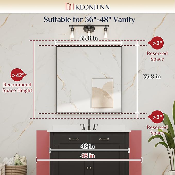 Keonjinn Brushed Gold Bathroom Mirror 36 x 36 Inch Gold Wall Square Mirror Metal Framed Rectangular Mirror for Bathroom Aluminum Alloy Frame Gold Vanity Mirror for Over Sink(Horizontal/Vertical)