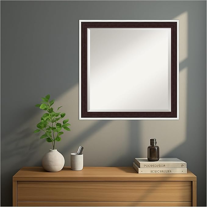 Amanti Art Wall Mirror 23x23 Maya Espresso Silver Square Bathroom Mirror for Wall Decor Living Room, Medium Modern Contemporary Frame, Hangs Horizonally and Vertically, Bathroom Decor, Beveled Edge