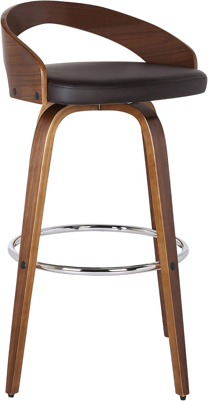 Armen Living Sonia 30" Bar Height Swivel Brown Faux Leather and Walnut Wood Bar Stool - Set of 3