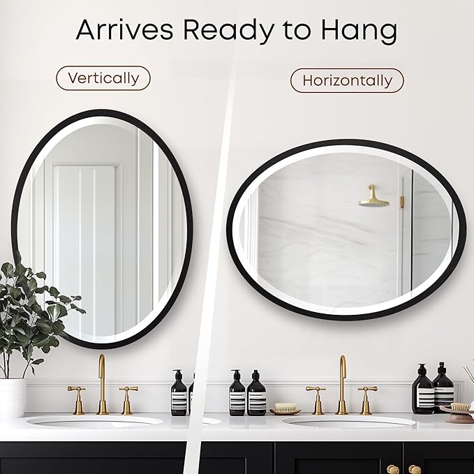 OVALCREST - Oval Wooden Beveled Wall Mirror for Home Decor, Bathroom, Vanity, Bedroom, Living Room, Hallway - London Style (Matte Black) 23.1 x 29.1