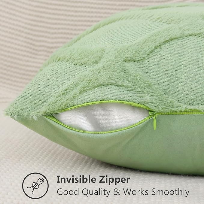 decorUhome Throw Pillow Covers 22x22 Inch Set of 2, Soft Plush Faux Fur Wool Sage Green Couch Pillow Covers, Decorative Neutral Pillow Cases for Bed Sofa Living Room Home Decor