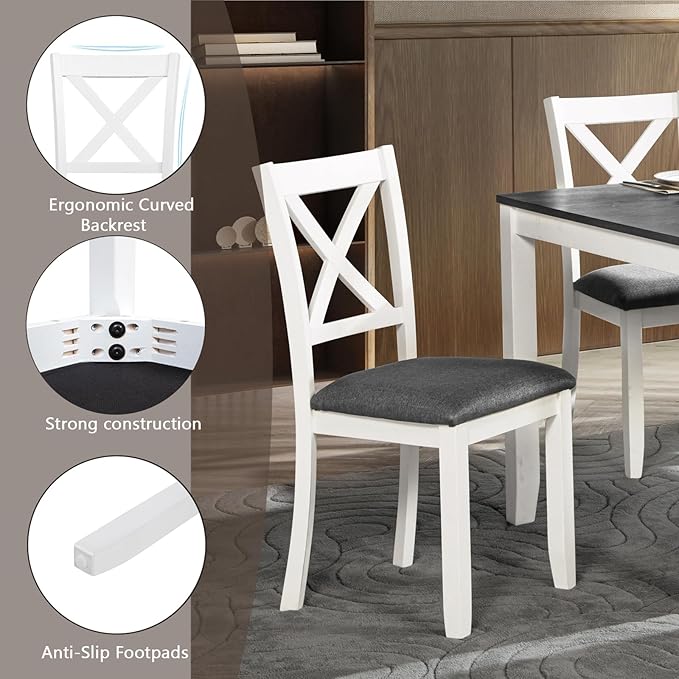 Ball & Cast 5 Piece Dining Table Set with 4 X-Back Chairs,Wooden Living Room Furniture W/ 34.5" Square Kitchen Desk,Easy Assemble & Clean,for Small Space,Apartment,Dining Room,White+Gray