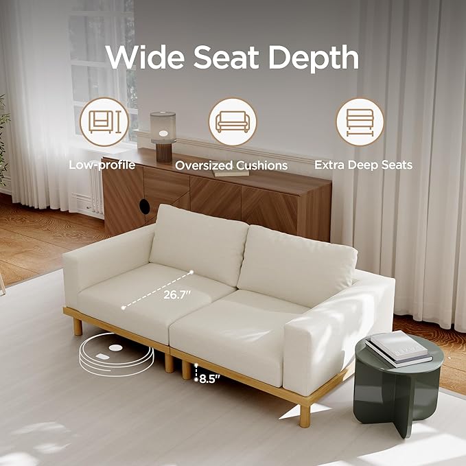 Acanva Minimalist Modular Sectional Sofa for Living Room, Wide & Deep Seat Convertible Furniture Set with Metal Frame and Movable Covers, U-Shaped Couch, Off White