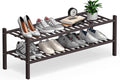 Haddockway Long 2 Tier Bamboo Shoe Rack Storage Organizer, Multifunctional Free Standing Stackable Shoe Shelf with Grid Panel for Closet,Hallway,Entryway,Small Space 34.2"x11"x13"(Brown, 2-Tier(Long))