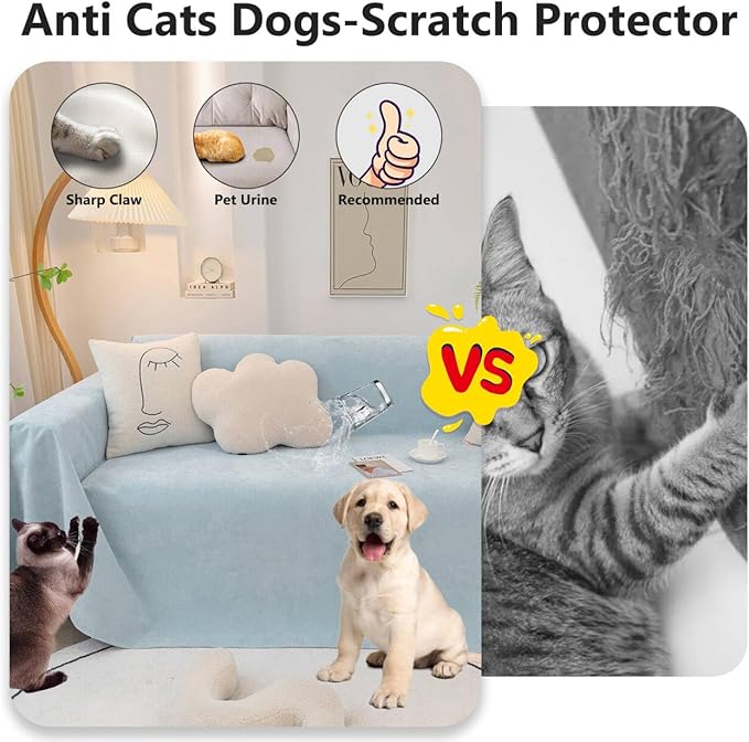 STACYPIK Waterproof Sky Blue Loveseat Couch Cover for Sectional, Couch Cover for Dogs, Anti-Slip Anti-Cat Scratch Furniture Protector for 2 Cushion Couch, Modern Couch Cushion Covers for Pets-71X90IN
