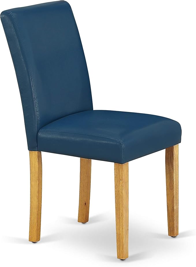 East West Furniture VAAB9-OAK-55 9 Piece Modern Dining Table Set Includes an Oval Wooden Table with Butterfly Leaf and 8 Oasis Blue Faux Leather Parson Dining Chairs, 40x76 Inch, Oak