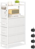 3 Drawer Small Narrow Side End Table for Small Spaces, Slim Nightstand Bedside Sofa Table with Wheels, Space Saving Skinny Thin Couch Desk with Storage Bag for Bedroom Living Room Bathroom,White