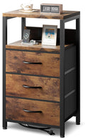 NightStand Bedside Charging Table Bedroom - Night Stand with Charger Station, Modern Nightstand with Open Shelf & 3 Fabric Drawers, Bed Side Table USB-C USB Ports & AC Outlets for Dorm Living Room