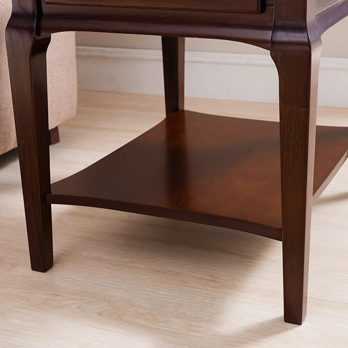 Leick Home Stratus End Table, 1 Drawer, Display Shelf, Solid Wood, 30 in x 12 in x 28 in, Heartwood Cherry, 22007