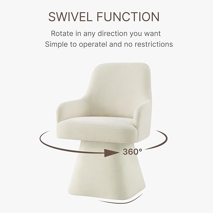 Swivel Dining Chairs Set of 2, Mid Century Modern Chairs Fabric Upholstered Armchair with Armrest & Ergonomic Backrest for Dining Room, Kitchen, Bedroom, Living Room, Beige, 2 Boxs