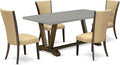 East West Furniture V797VE703-5 5 Piece Dining Room Table Set Includes a Rectangle Dining Table with V-Legs and 4 Brown Linen Fabric Upholstered Parson Chairs, 40x72 Inch, Multi-Color