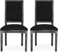 Christopher Knight Home Regina French Country Dining Chairs Set of 2, Wooden Dining Room Chair, High Back Kitchen Side Chair, Fabric Upholstered Armless Extra Seat, Black and Gray