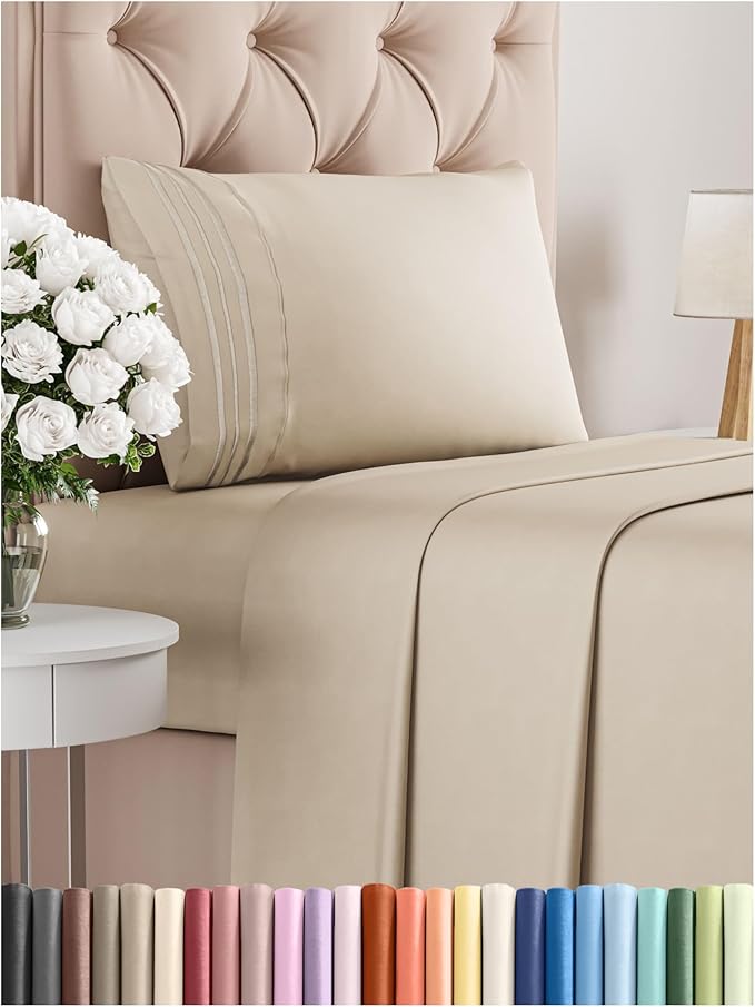 Twin XL Size 3 Piece Sheet Set - Comfy Breathable & Cooling Bed Sheets Set - Hotel Luxury Bedding for Women, Men, Kids, Teens, Boys & Girls - Deep Pockets, Ultra-Soft, Wrinkle Free - Oeko-Tex - Wheat