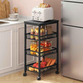 Hoctieon Rolling Storage Cart, 4-Tier Wide Panel Rolling Kitchen Storage Cart, Utility Cart with Handle & Wheels, Mobile Shelving Unit, Metal Frame Narrow Cart for Home Kitchen, Laundry, Black