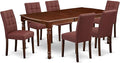 East West Furniture DOAS7-MAH-26 7 Piece Dining Table Set Contain A Dining Room Table and 6 Burgundy Polyester Fabric Upholstered Chairs, Mahogany