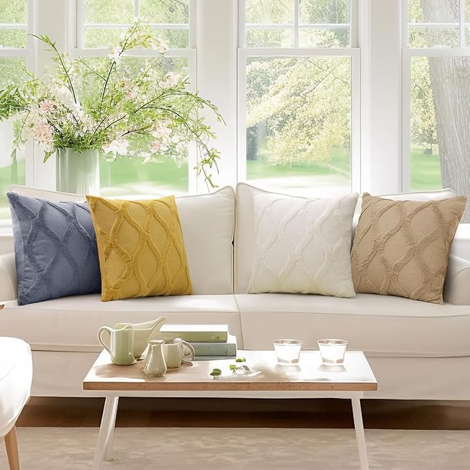 decorUhome Throw Pillow Covers 24x24 Inch Set of 2, Soft Plush Faux Fur Wool Beige Couch Pillow Covers, Decorative Neutral Pillow Cases for Bed Sofa Living Room Home Decor