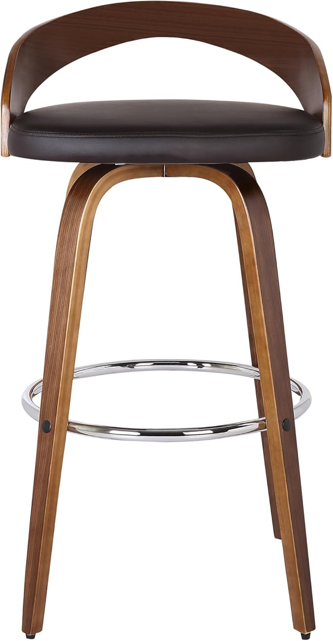 Armen Living Sonia 30" Bar Height Swivel Brown Faux Leather and Walnut Wood Bar Stool - Set of 3