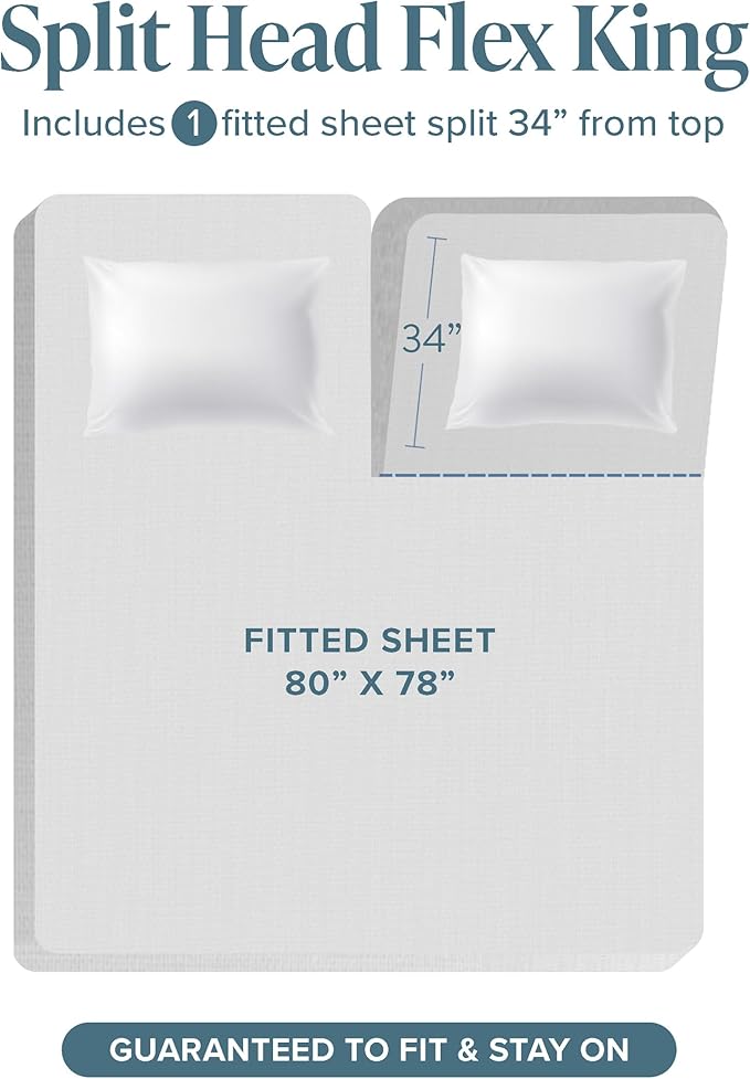 Bare Home Split Head Flex King Sheet Set - 1800 Ultra-Soft Microfiber Bed Sheets - Double Brushed - Deep Pockets - Easy Fit - 4 Piece Set - FlexTop King Bedding (Split Head Flex King, Sand)