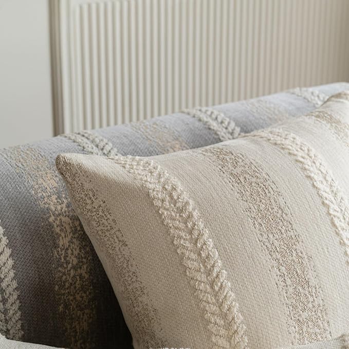 Pack of 1 Decorative Throw Pillow Covers 20x20 Inch, Pillow Cases for Living Room Couch Bedroom Farmhouse Home Decor, Soft Stripe Chenille Cushion Covers for Sofa Beige,20''x20''