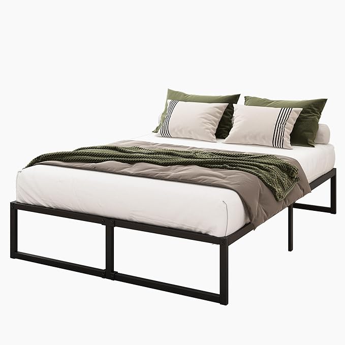 12 Inch Bed Frame Queen Size Heavy Duty Steel Slat Support Metal Platform Queen Bed Frame No Box Spring Needed, Easy Assembly, Black