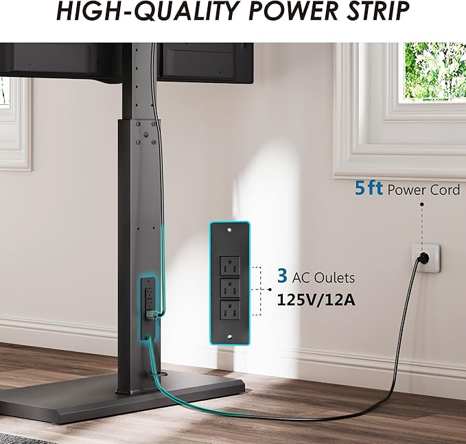 FITUEYES Floor Swivel TV Stand with Power Outlet for 32-65 Inch TVs, Floor TV Stand with Mount Height Adjustable with Iron Base, Hold Up to 88lbs, Space Saving for Bedroom, Living Room