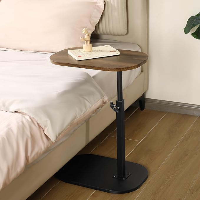360° Swivel Top C Table for Small Place, Adiustable Height Couch Side Tables That Slide Under SofaModern C Shaped Side Table for Sofa Armrest Tv Tray, Suitable for Coffee, Snack, Drink