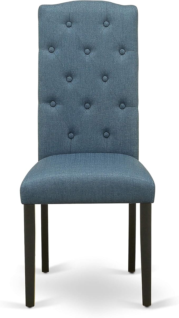 East West Furniture NOCE3-BLK-21 3 Piece Dining Table Set Contains a Rectangle Dining Room Table with Butterfly Leaf and 2 Mineral Blue Linen Fabric Parsons Chairs, 32x54 Inch, Black