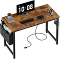 Lufeiya 40 inch Computer Desk with Power Outlet, 39 inch Teen Study Table Home Office Work Writing Desk with Charging Station Outlets Built in, Rustic Brown