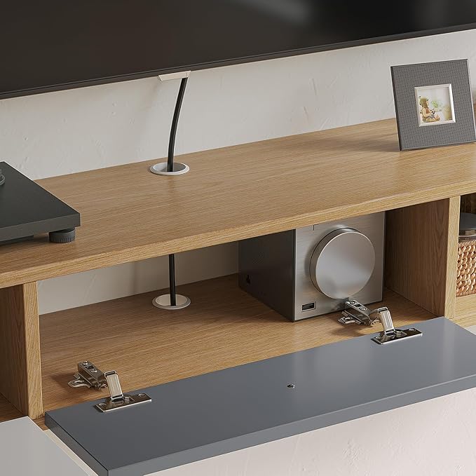Modern Floating TV Stand with Doors, 70 Inch Wall Mounted TV Console,Floating Media Console Cabinet Under TV Shelf for Living Room Bedroom,Natural
