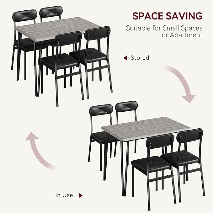 IDEALHOUSE Dining Table Set for 4, Kitchen Table with Upholstered Chairs for Kitchen Room and Small Spaces (Grey, Table with 4 Upholstered Chairs)