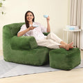 Comfy Gaint Bean Bag Chair with Ottoman, Huge Bean Bag Armchair for Adults and Teens, Green