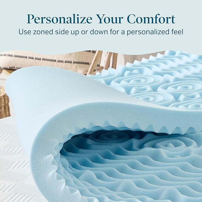 LUCID Cooling Gel, 3 Inch, 5 Comfort Zone Infusion, Plush Memory Contour, CertiPUR Certified Foam Mattress Topper, Twin XL