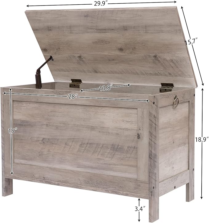 HOOBRO Toy Box, Retro Wooden Look Storage Chest with Safety Hinge, Entryway Storage Bench Supports 220 lb, 29.9 x 15.7 x 18.9 Inches Toy Chest Organizer, Easy Assembly (Greige) BG75CW01G1