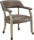 LEEMTORIG Large Dining Chairs with Casters and Arms, Rolling Dining Chairs with Wheels, Solid Wood Boss Caption's Chairs Office Chairs, 26"D x 25.2"W x 31.5"H, Soft Grey Legs & Dark Brown SY-1318-DK