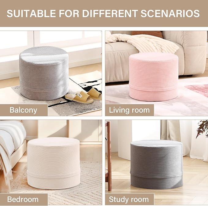 LITA Round Stuffed Pouf Ottoman, Velvet Poufs with High-Density Foam Filling and Washable Cover, Furry and Fluffy Bean Bag Foot Stools Ottoman for Living Room, Bedroom, Office, Beige