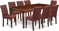 East West Furniture DOAS9-MAH-26 9 Piece Kitchen Table Set Consists A Dinning Table and 8 Burgundy Polyester Fabric Parson Dining Chairs, Mahogany