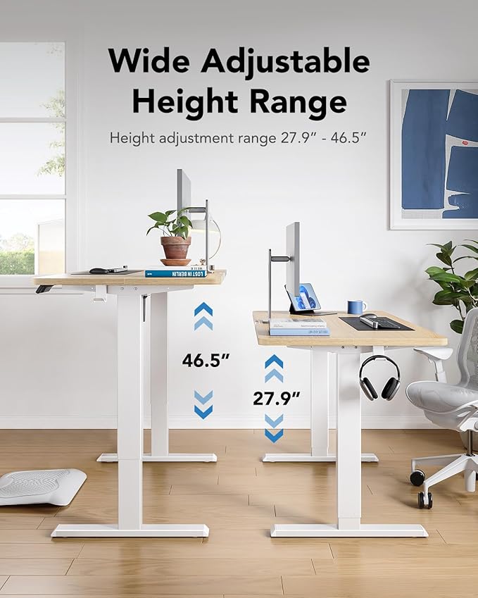 HUANUO 63" x 28" Electric Standing Desk Adjustable Height, 4 Memory Height Settings, Headphone Hook, Cable Manager, Sit Stand Up Desk for Home Office & Computer Workstation, Nature