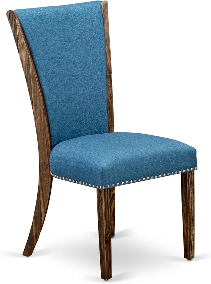 East West Furniture V777VE721-5 5 Piece Dining Set Includes a Rectangle Dining Room Table with V-Legs and 4 Blue Color Linen Fabric Upholstered Parson Chairs, 40x72 Inch, Multi-Color